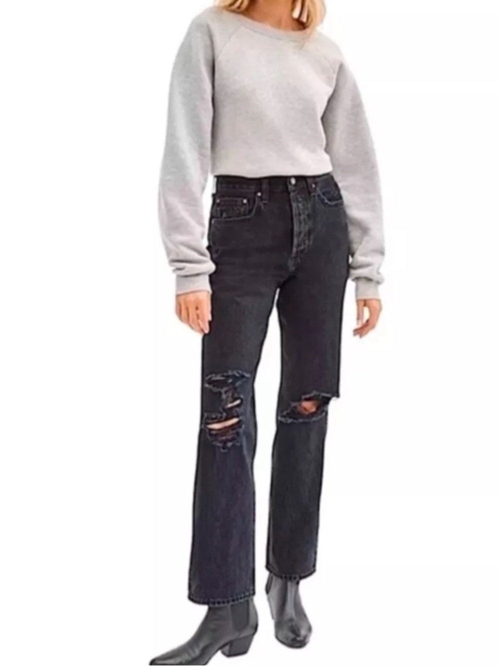 ARITZIA DENIM FORUM The Joni High Rise Loose Distress Black Organic Cotton Jeans